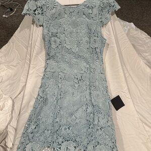 Lulu's Light Blue Lace Midi Dress